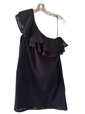 Jade Melody Tam XS Black One-Shoulder Eyelet Ruffle Dress